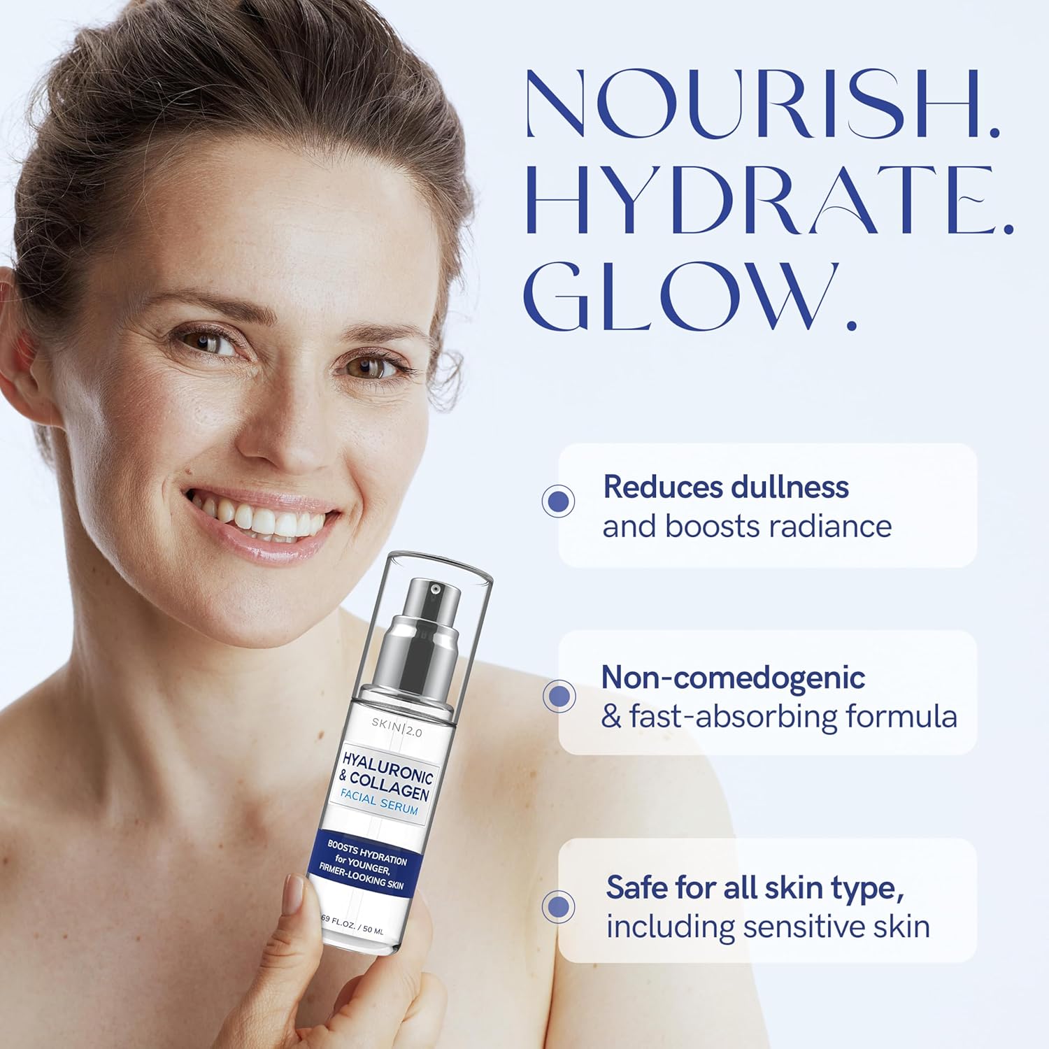 Hyaluronic Acid & Collagen Face Serum - Dermatologist Tested, Skin Tightening, Hydrating - Anti-Aging, Clean Beauty, Cruelty-Free Korean Skincare for All Skin Types - 1.69 Fl oz - Image 7