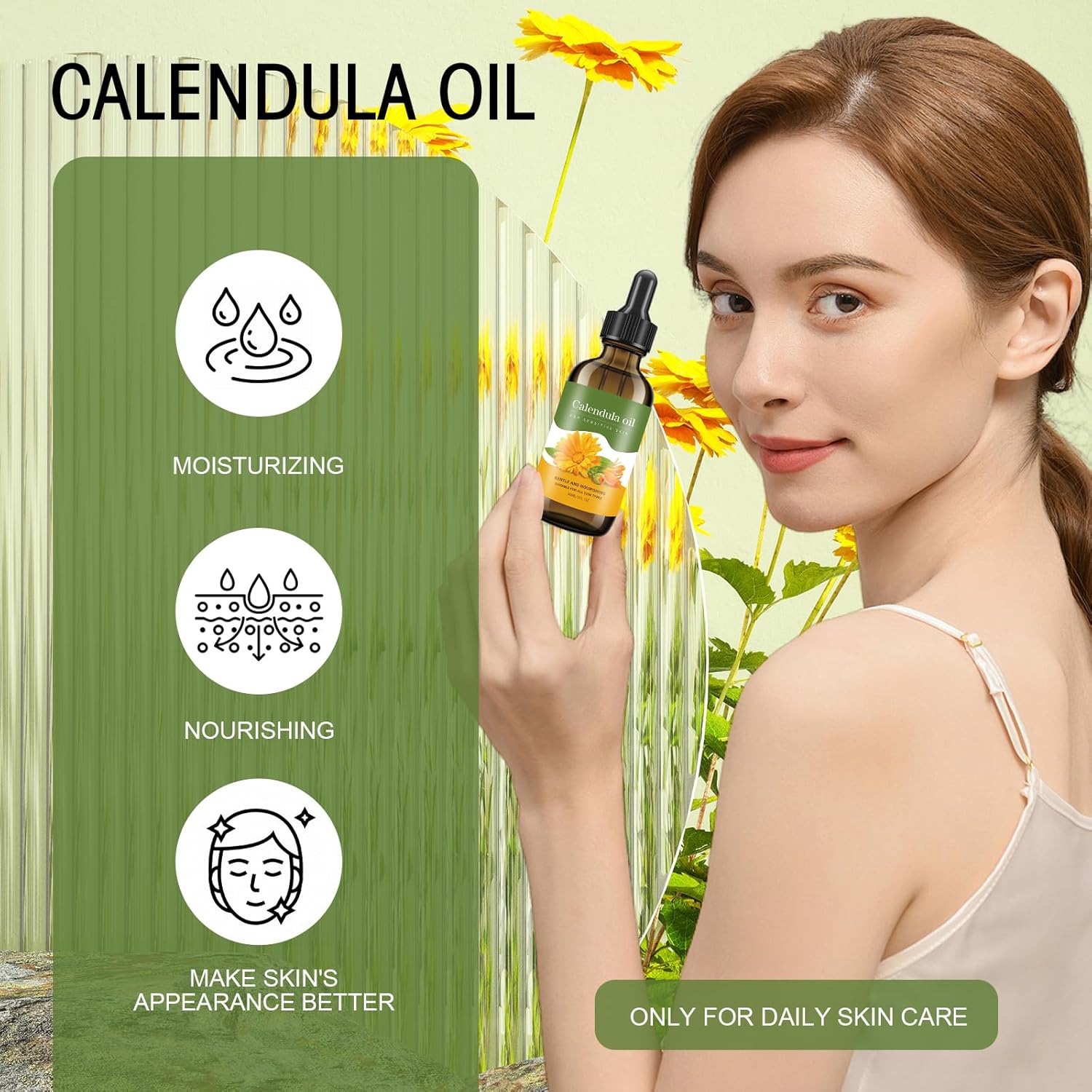 Calendula Oil for Skin - 100% Natural Calendula Oil for Anti-Aging, Moisturizing, Wrinkle Reduction, & Skin Firming | Perfect Natural Skin Moisturizer (1 Fl Oz) - Image 2