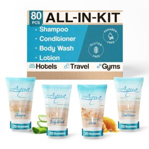 Aqua Organics Hotel Soaps & Toiletries Bulk Set | 1-Shoppe Amenities Kit | 1oz Shampoo & Conditioner, Body Wash, Lotion | Travel Size | 80 Pieces