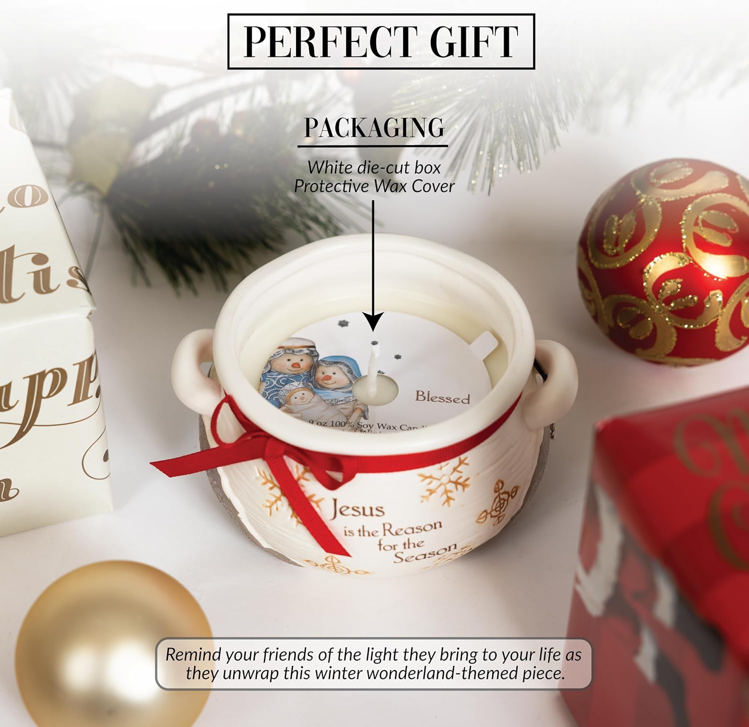 Pavilion Gift Company Jesus 9 Oz Soy Wax Candle Winter Snow Scent Hidden Message - Image 5
