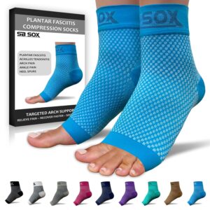 SB SOX Plantar Fasciitis Relief Socks - Night Splint & Foot Brace for Achilles Tendonitis, Heel Pain, and Arch Support – Foot Compression Sleeve for Recovery, Foot Swelling, and Fatigue (Blue, Medium)