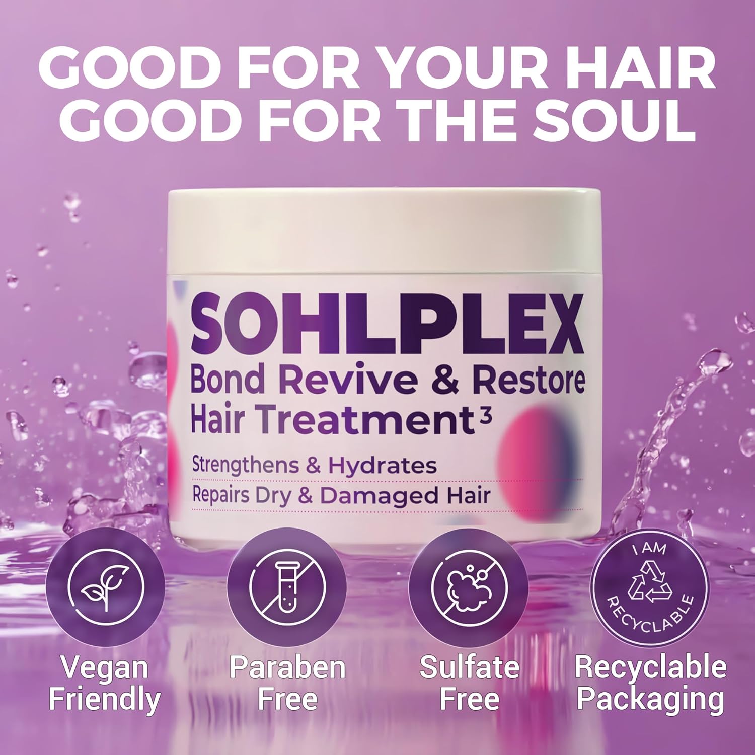 SOHLPLEX Bond Revive & Restore Treatment for Dry Damaged Hair, Deep Conditioning Mask for Frizzy & Damaged Strands. Moisturizes & Strengthens. Vitamins B3, B5, B7, C & E.Vegan & Cruelty-Free-6.76 FlOz - Image 7