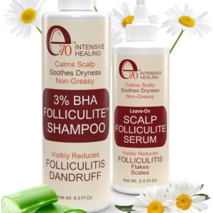 Folliculitis Shampoo & Hair Serum Set, Made with 3% BHA, Salicylic Acid, Aloe Vera & Tea Tree Oil - Clarifying Shampoo for Buildup and Dry Itchy Scalp Acne