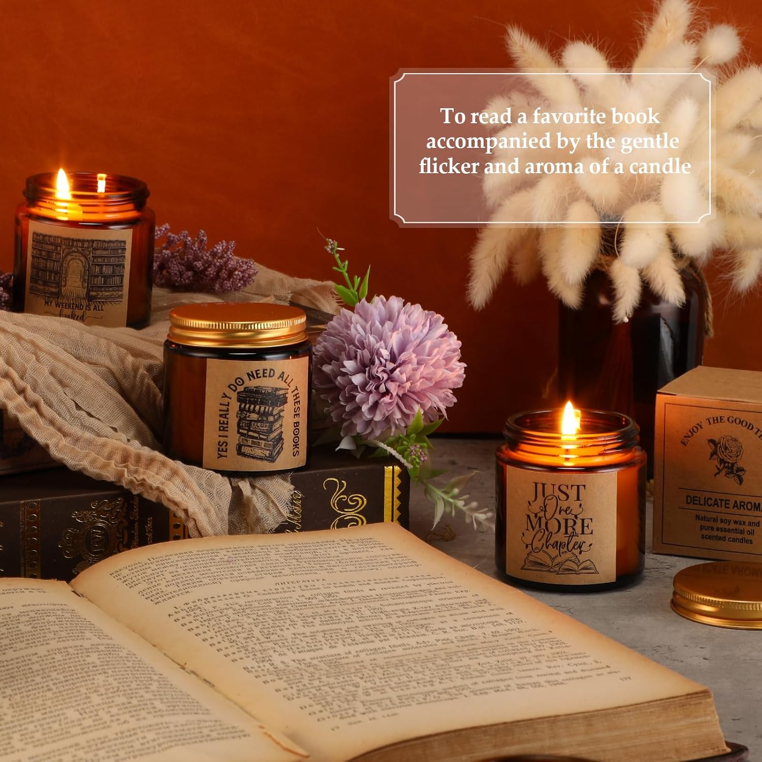 MTLEE 6 Pcs Book Lover Candle Gifts 3.5 oz Reading Scented Candle Gift Rustic Bookshelf Soy Wax Jar for World Book Day Bookworm Librarian Reader Writer Club Women Men Graduation Nurse Teacher Birthday - Image 5