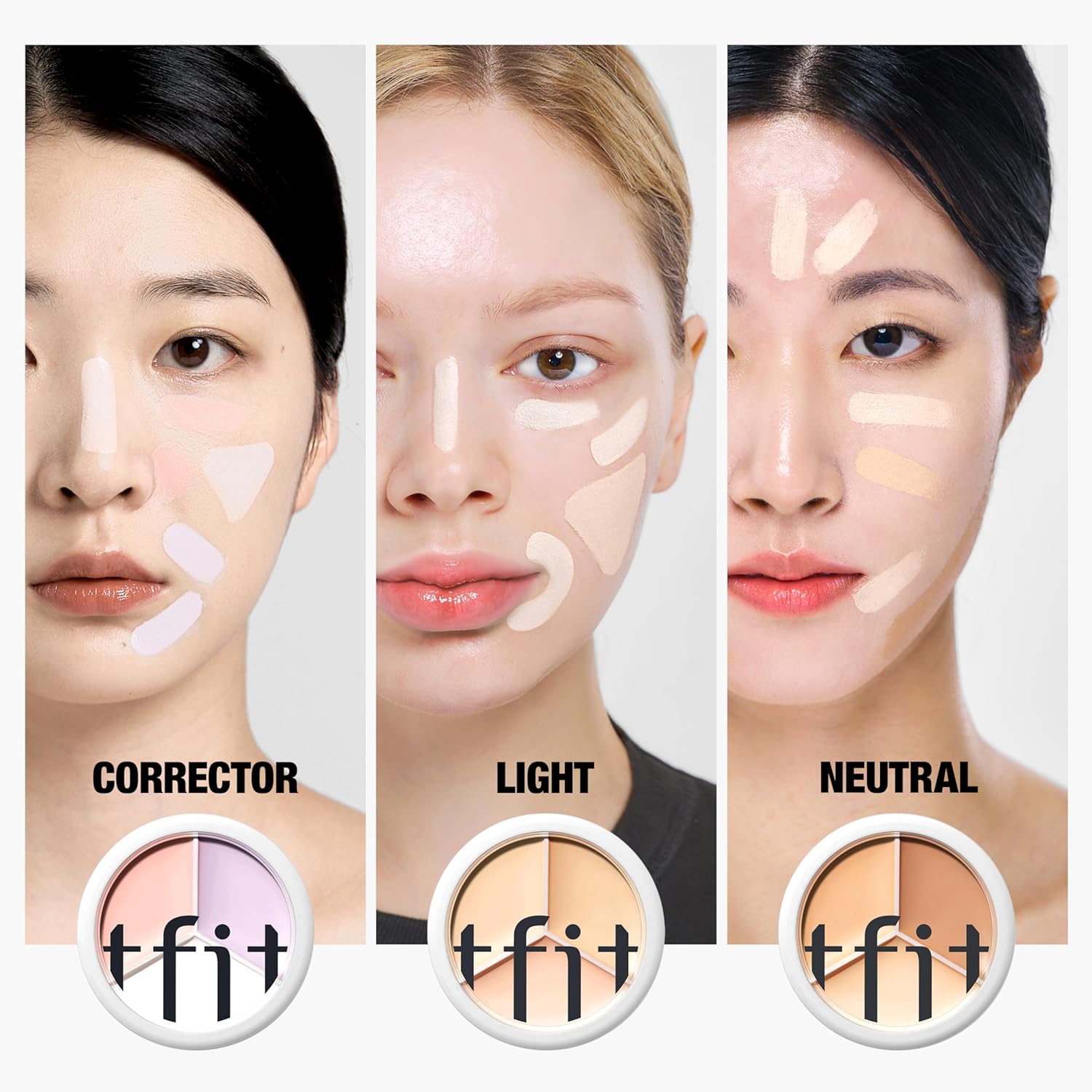 Multi-Use Pot Concealer - Triple Palette | High-Pigmented, Full Coverage & Crease-Proof | Korean Concealer for Dark Circles, Redness & Blemishes (03 Cool, 0.52 Oz) - Image 5