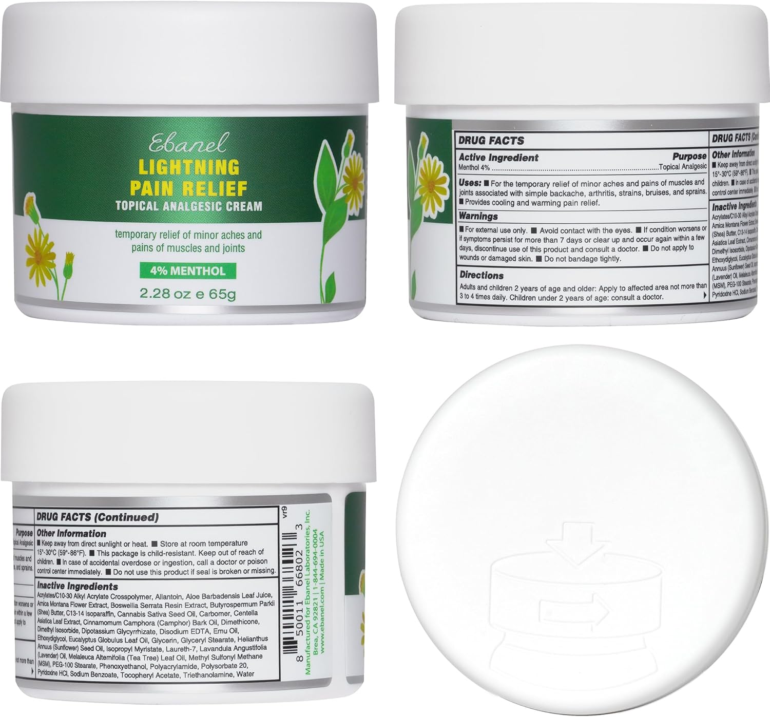 Ebanel Menthol Arnica Pain Relief Gel Cream 4 oz with Hemp and Emu Oils - Image 8