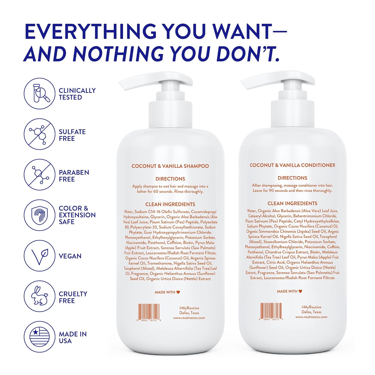 Routine Wellness Anti-Thinning Shampoo and Conditioner Set for Thinning Hair - Biotin DHT Blocker Women & Men - Color Safe Shampoo for Hair Loss & Healthier Hair - Coconut & Vanilla (Pack of 2) - Image 8