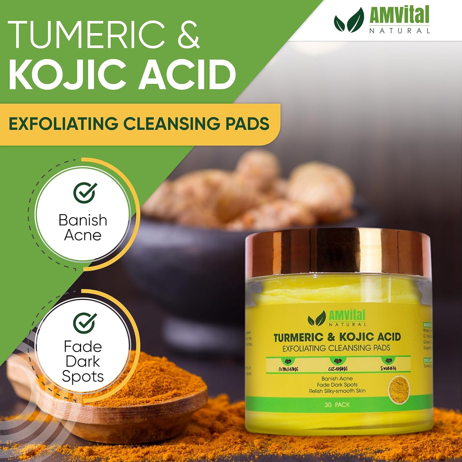 Turmeric & Kojic Acid Exfoliating Cleansing Pads 60 Count for Brighter, Even Skin Tone - Image 2