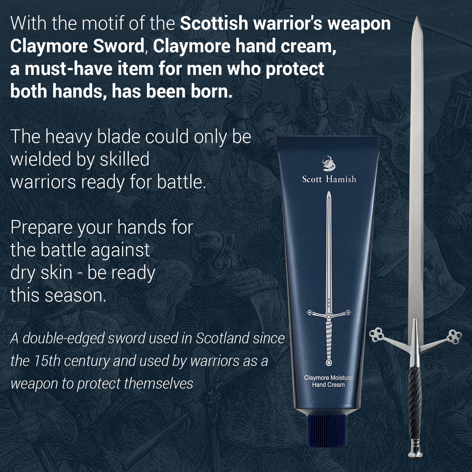 Claymore Moisture Hand Cream - Hand Moisturizer for Men - Moisturizing Hand Cream for Dry, Cracked Hands with Shea Butter & Milk Thistle โ Bergamot Mandarin and Musky Scent, 1.69oz. - Image 2