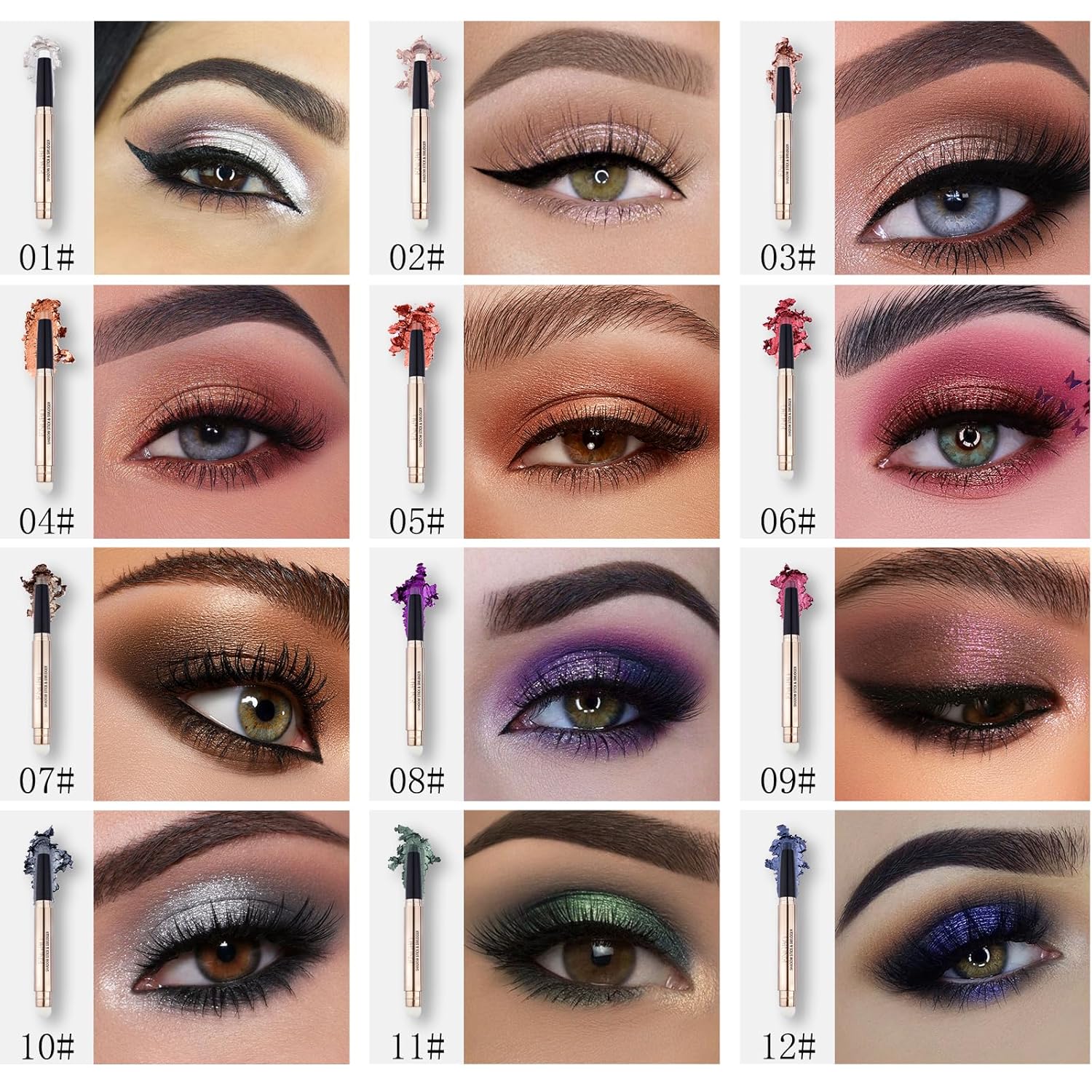 Shimmer Cream Eyeshadow Stick, Eye Brightener Stick Glitter Eyeshadow Crayon Pencil with Soft Smudger, Long Lasting Waterproof Highlighter Eye Shadow Makeup (06 Rose Red Shimmer) - Image 3