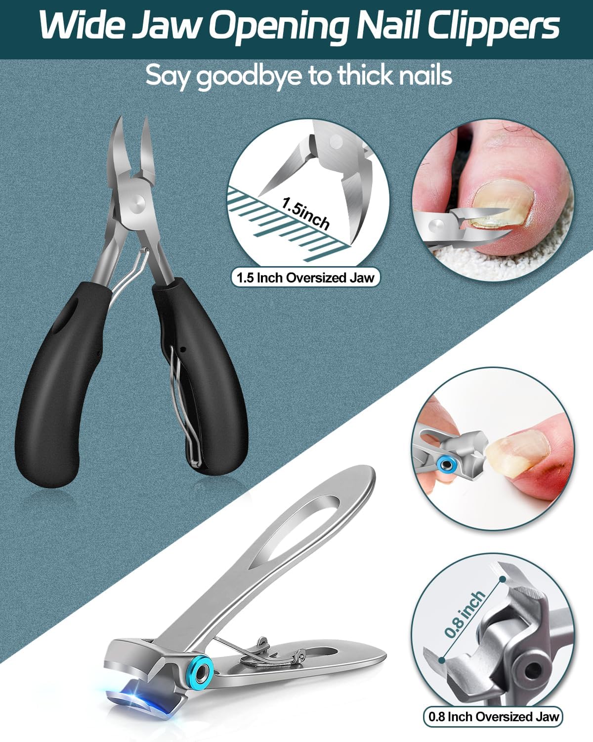 Toenail Clippers for Seniors Thick Toenail, Podiatrist Toe Nail Clipper Kits for Adult, Men, Women, Super Sharp Curved Blade Large Nail Tools, at Home Ingrown Toenail Remove Kit, 6 Pieces - Image 3