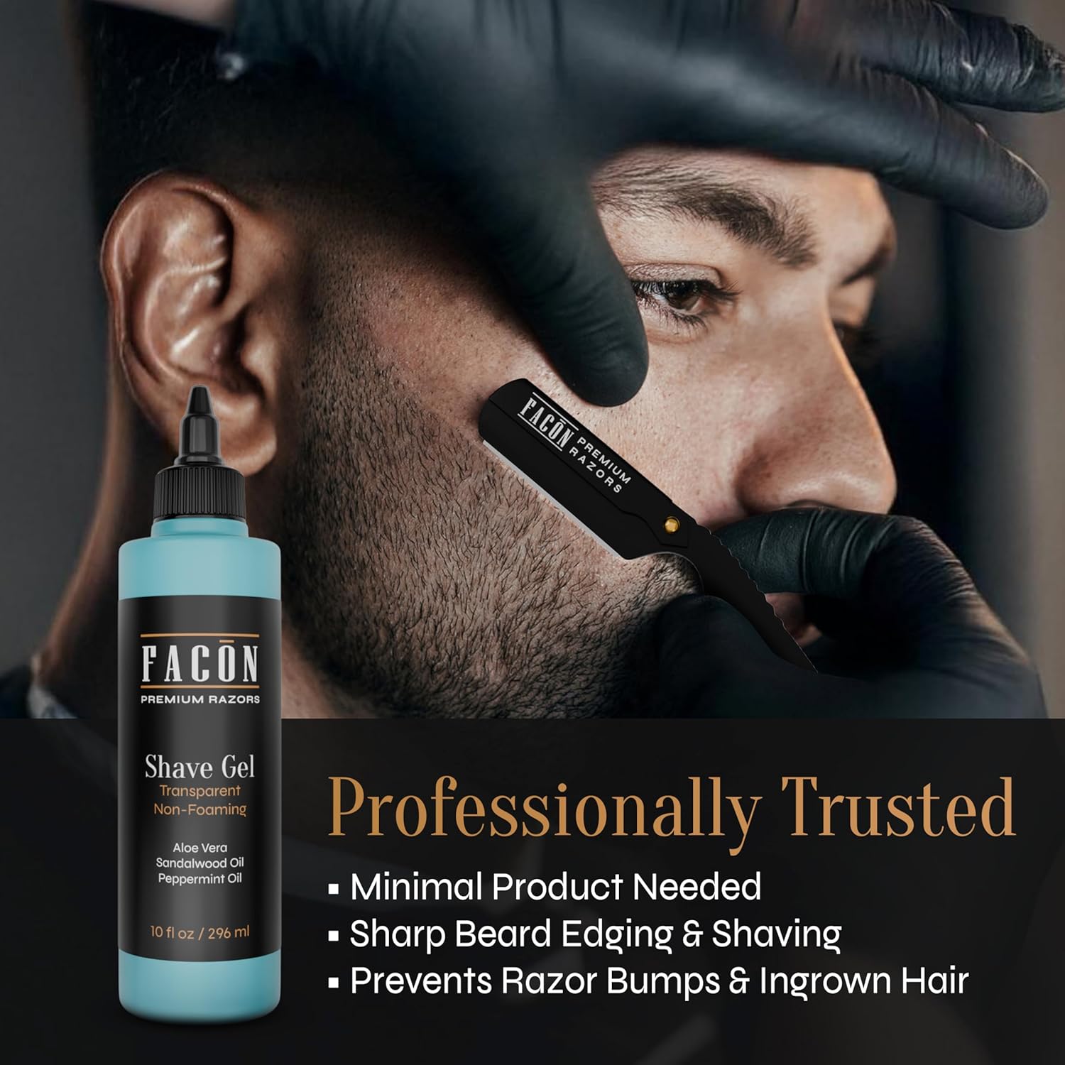 Facón Transparent Shaving Gel for Men w/Aloe Vera, Cooling Menthol, Peppermint & Sandalwood Oil Scent – Clear Non Foaming Straight Razor Shave Gel, Barber Shaving Gel to Prevent Razor Bumps, 10 fl oz - Image 3