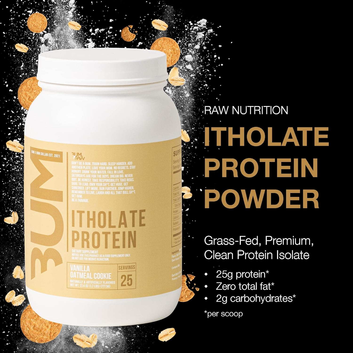 RAW Whey Isolate Protein Powder, Vanilla Oatmeal Cookie (CBUM Itholate Protein) - 100% Grass-Fed Sports Nutrition for Muscle Growth & Recovery - Low-Fat, Low Carb, Naturally Flavored - 25 Servings - Image 2