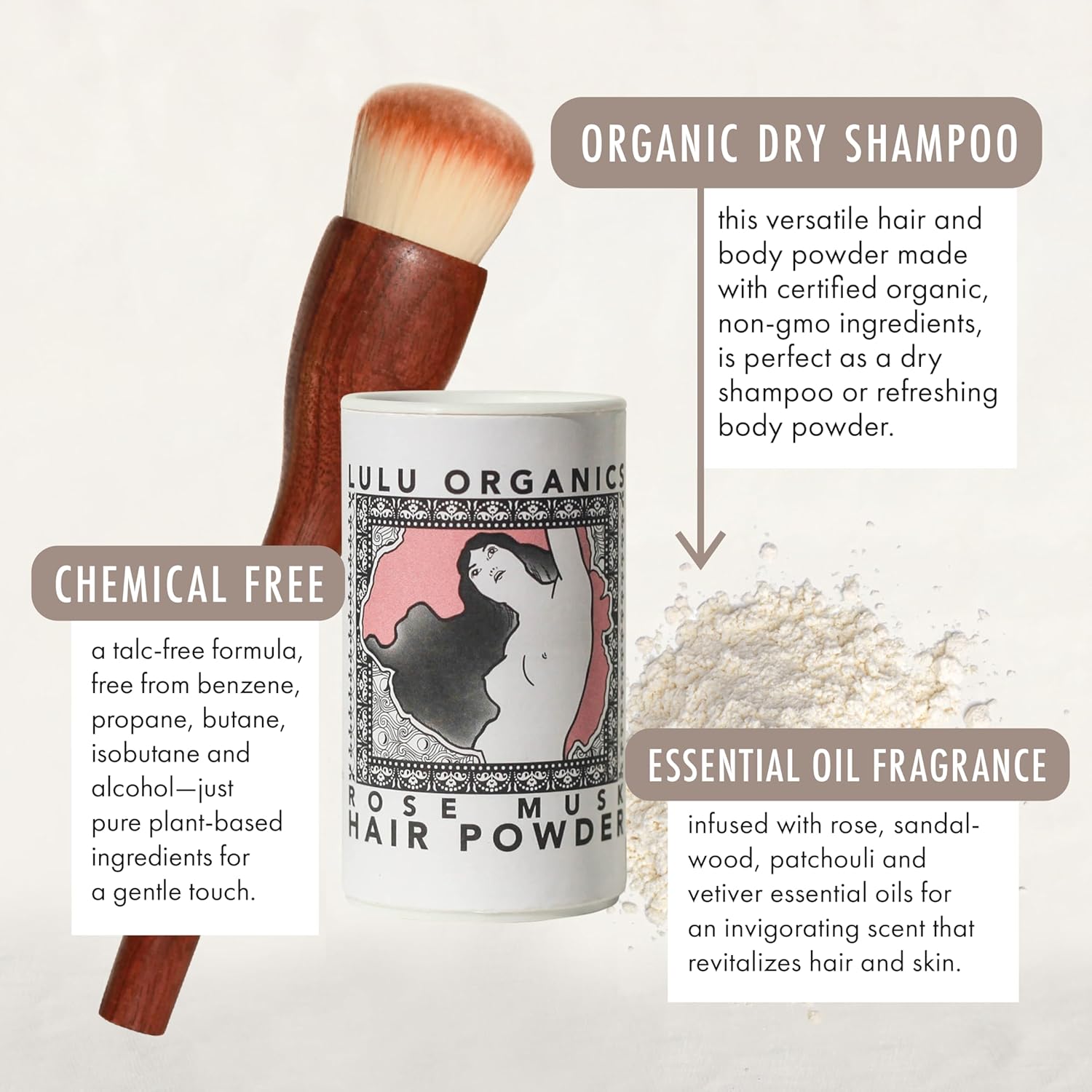 All Natural Dry Shampoo and Hair Powder- Paraben Free, Talc Free Powder, Ideal for Oily Hair and Every Hair Color, Travel Size Dry Shampoo, Rose Musk, 1 oz - Image 2