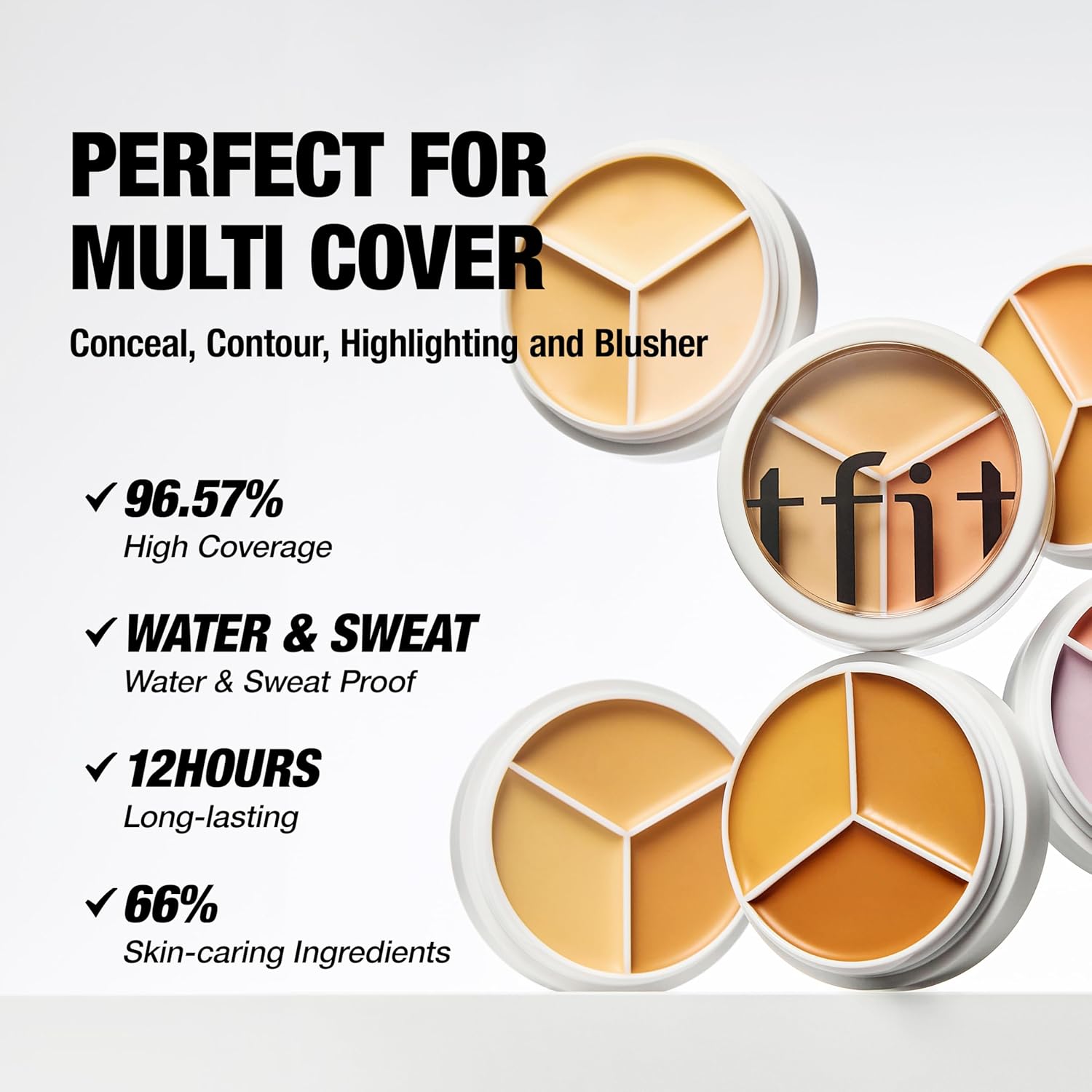 Multi-Use Pot Concealer - Triple Palette | High-Pigmented, Full Coverage & Crease-Proof | Korean Concealer for Dark Circles, Redness & Blemishes (03 Cool, 0.52 Oz) - Image 4