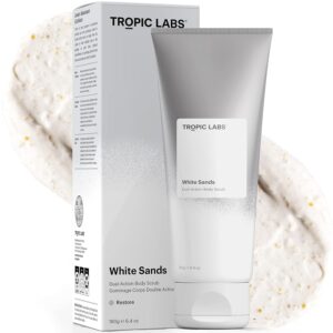 TROPIC LABS White Sands Dual-Action Body Scrub - Sensitive Skin Exfoliating Treatment for Keratosis Pilaris, Strawberry Legs, Bikini Bump Eraser, Body Care For Women 6.4oz.