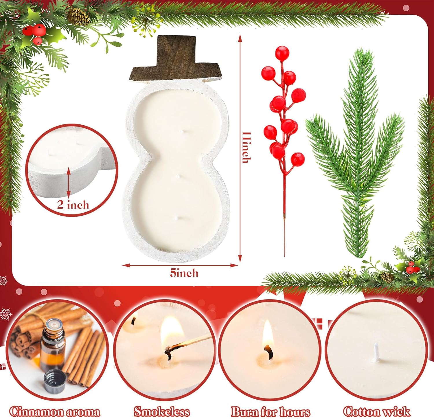 Hand-Carved Wooden Snowman Dough Bowl Candle with Farmhouse Style for Gifts - Image 3