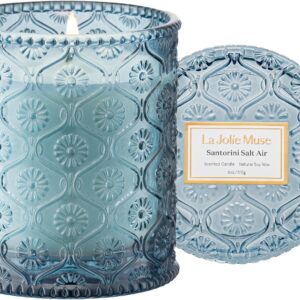LA JOLIE MUSE 6 oz 40 Hours Burn, Fresh Sea Salt Candles, Santorini Salt Air Candles for Women, Ocean Candle, Summer Candle, Natural Soy Wax Candle