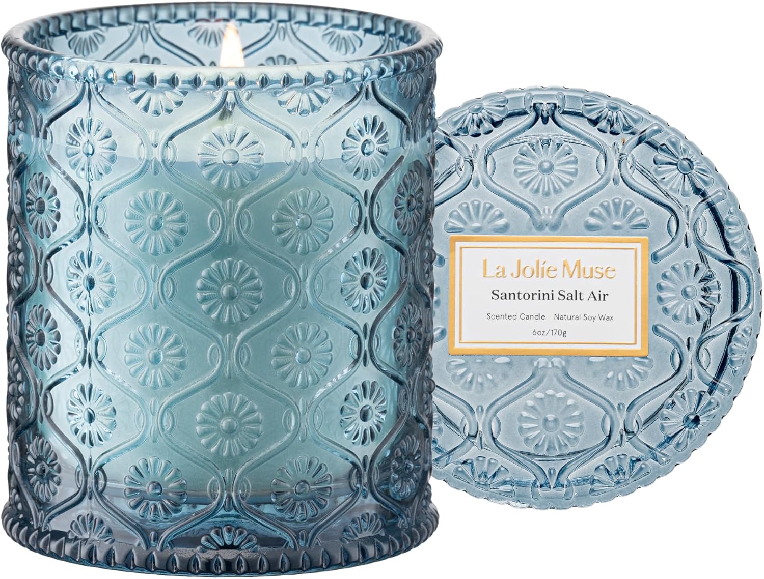 LA JOLIE MUSE 6 oz 40 Hours Burn, Fresh Sea Salt Candles, Santorini Salt Air Candles for Women, Ocean Candle, Summer Candle, Natural Soy Wax Candle