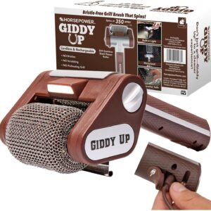 HorsePower Giddy Up Grill Cleaner AS-SEEN-ON-TV! – Cordless, Rechargeable BBQ Tool with 350 RPM Stainless Roller, LED Light – Patents Pending – From BulbHead, a Family-Owned American Brand