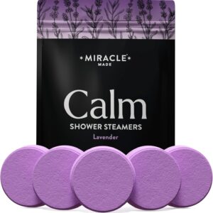 Miracle Made Lavender Aromatherapy Shower Steamers - 15 Tablets, Essential Oil Bombs for Relaxation, Nasal Congestion, and Daily Self-Care Shower Melts
