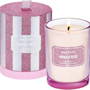 M&SENSE Rose Scented Candles, Classic Size 8.8 oz Glitter Jar Candles, Holiday Candles Gifts for Women, Strong Scented Natural Soy Candle for Winter Home Decor, 50 Hours Long Burning Candles