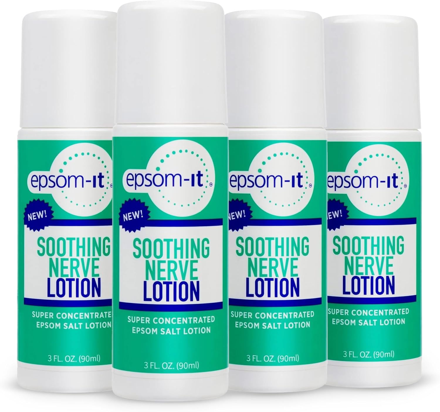 Epsom-It Soothing Nerve Lotion - Roll On Epsom Salt Magnesium Lotion, Topical Magnesium Cream with Capsaicin & Arnica for Tired Muscles, and Sleep, 3oz, 4-Pack