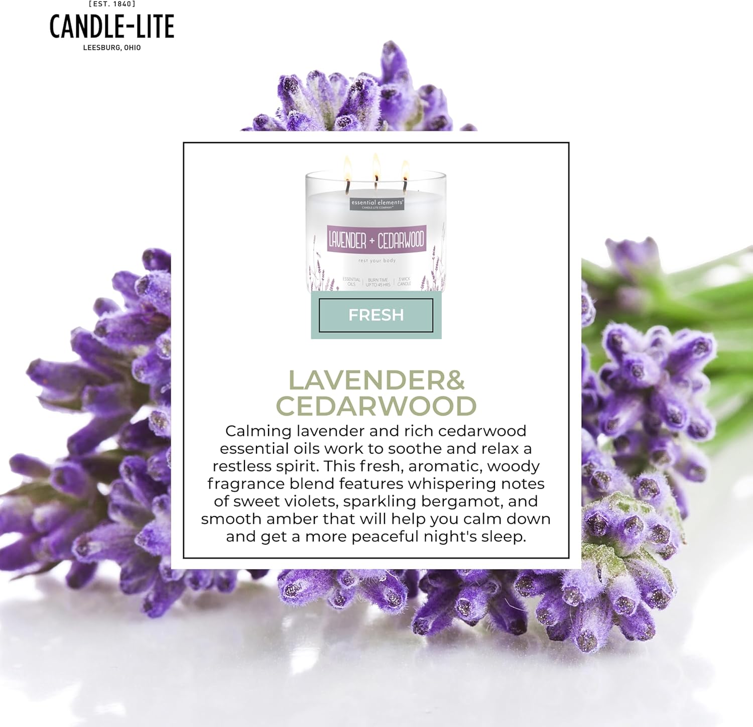 Candle-lite 14.75 oz Lavender Cedarwood 3-Wick Scented Jar Candle 45 Hour Burn Time - Image 4