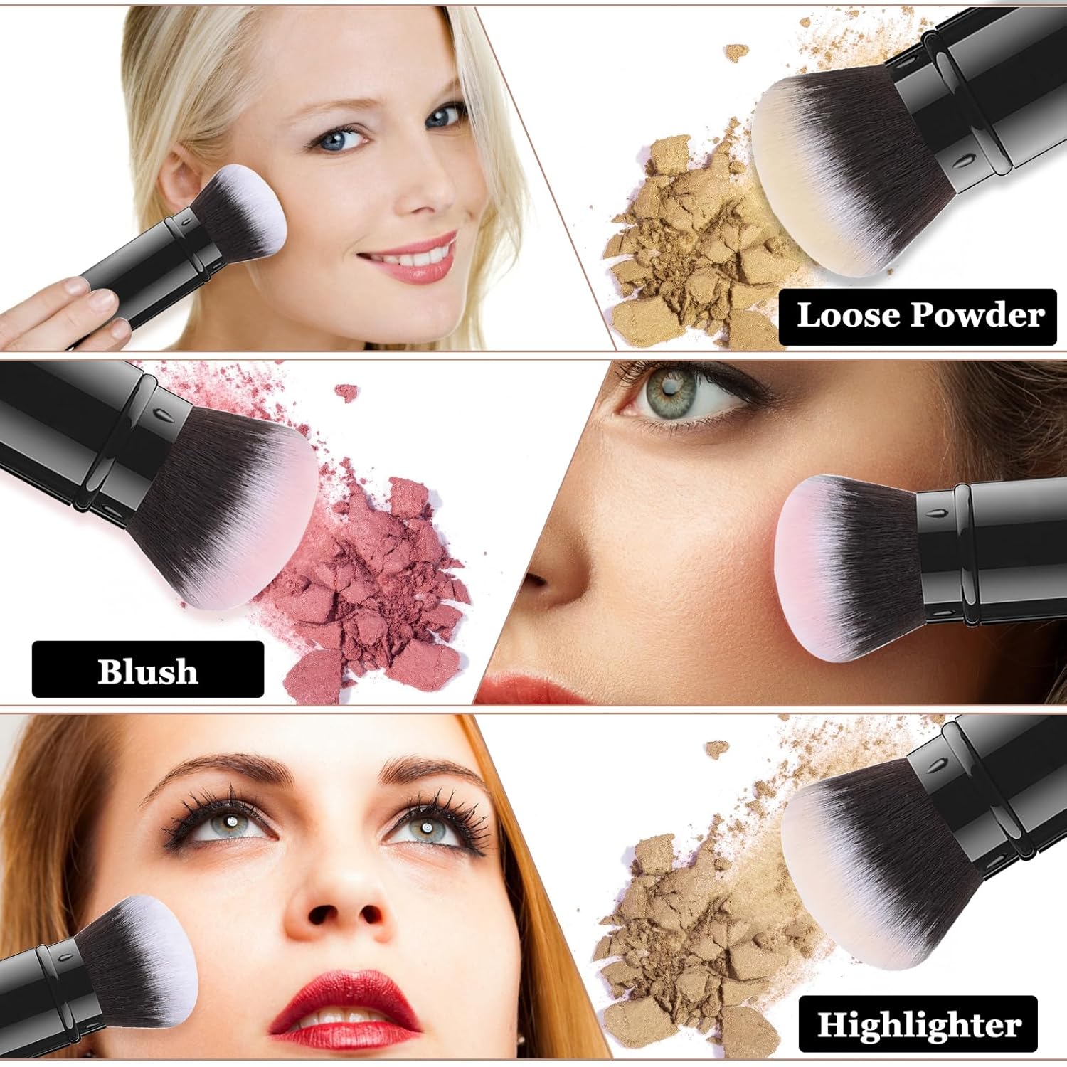Falliny Retractable Kabuki Makeup Brush for Flawless Face Powder Blush Bronzer and Sunscreen Application - Image 3