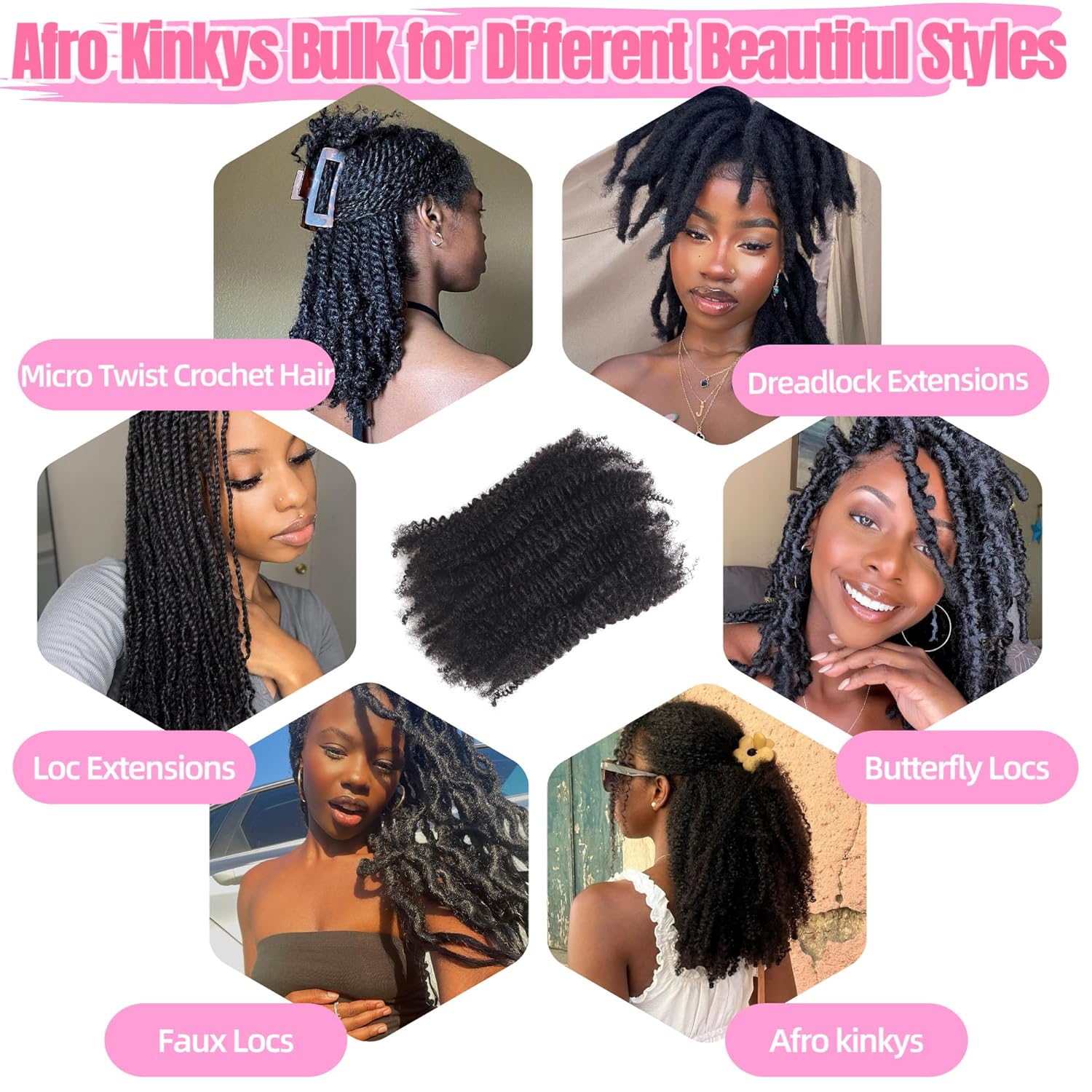 Afro Kinkys Bulk Human Hair 14 Inch 45g±5g/Pack for Dreadlock Extensions,Repair Locs, Twists and Braids Afro Kinky Curly bulk 100% Human Hair Natural Black Color (Natural Black, 14 inch) - Image 3
