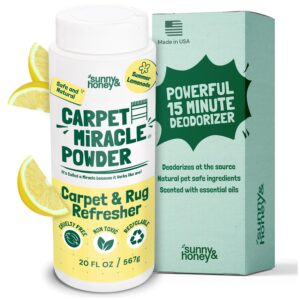 Sunny & Honey Carpet Miracle Powder - Dry Cleaner, Freshener & Deodorizer Powder for Kids & Pets, Lemonade Scent, 20 oz - Carpet Cleaner & Upholstery Deodorizer