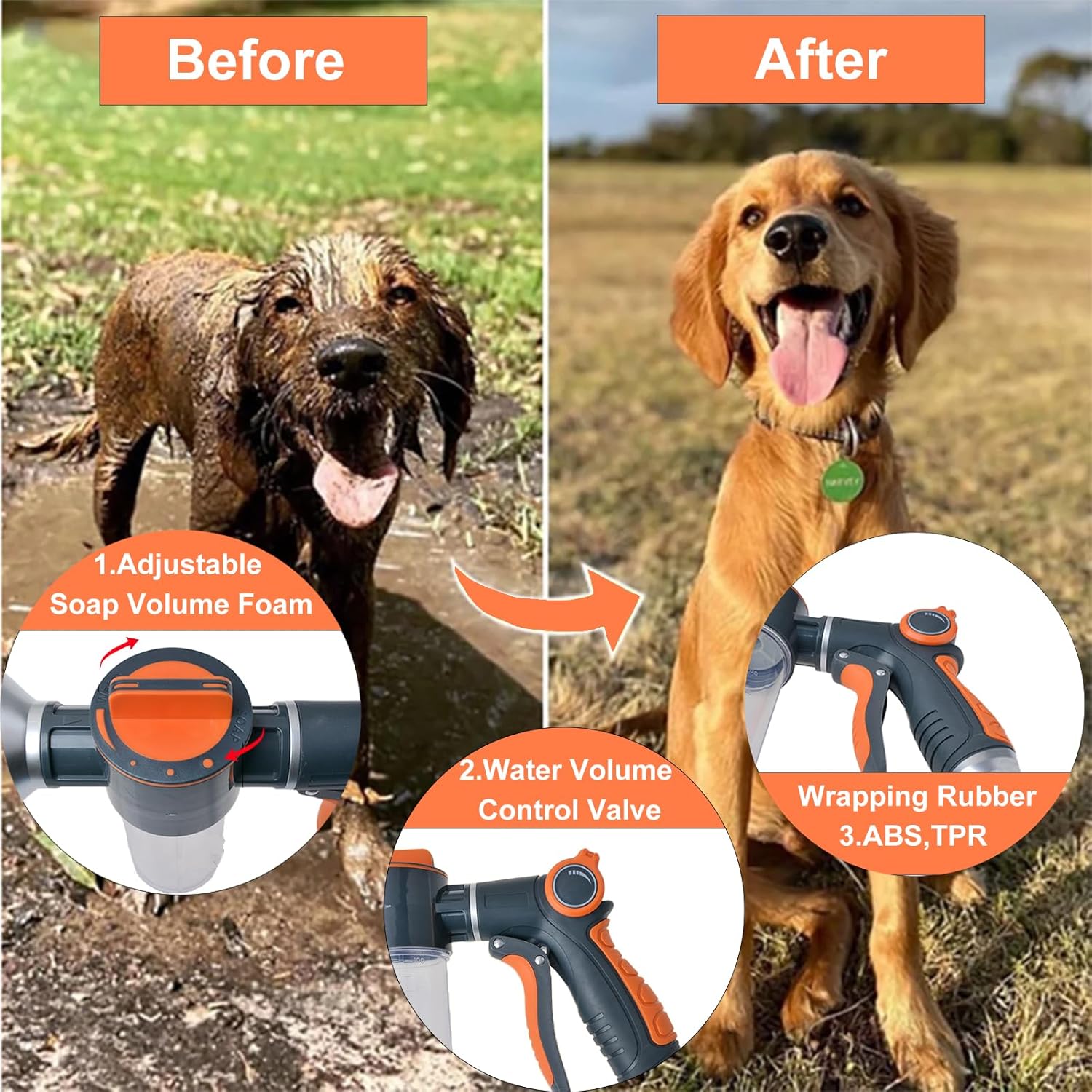 8-in-1 Dog Shower Sprayer with Built-in Soap Dispenser and Gentle Brush Attachment - Image 6