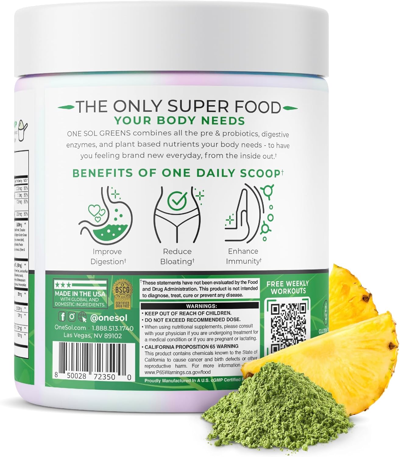 One Sol Greens, Super Greens Powder to Reduce Bloating & Improve Gut Health, Superfood Fresh Bloom Organic Greens Blend Juice & Smoothie Mix, Pre & Probiotic with Digestive Enzymes, Vegan & Soy Free - Image 3