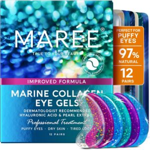 MAREE Eye Gels - Under Eye Patches for Puffy Eyes and Dark Circles with Natural Marine Collagen & Hyaluronic Acid - Anti-Aging Masks for Face to Soothe Puffiness