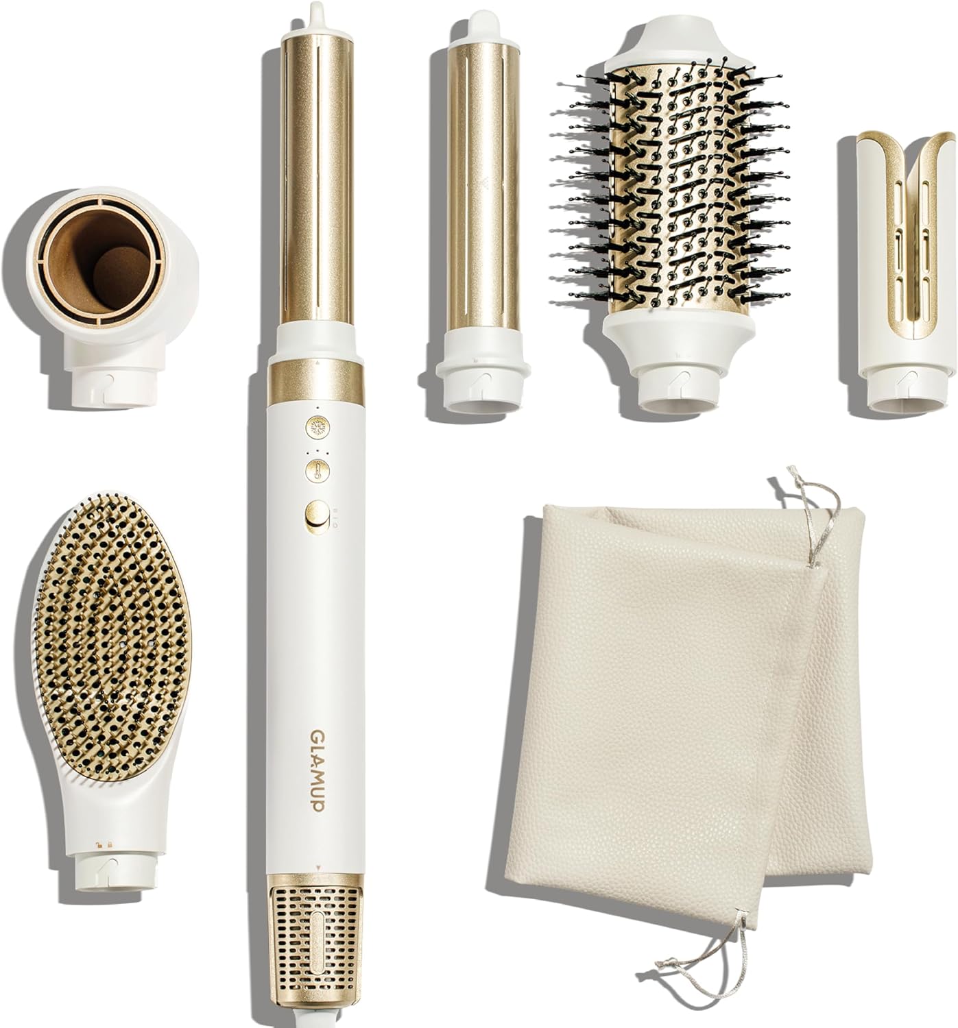 GLAMUPÂŽ 6 in 1 Hot Air Styler, Tight Grip, Powerful High Speed Dryer, Volumizer, Blow Dryer Brush, Curling Volumizing Hair Styler Gift Set with Travel Bag