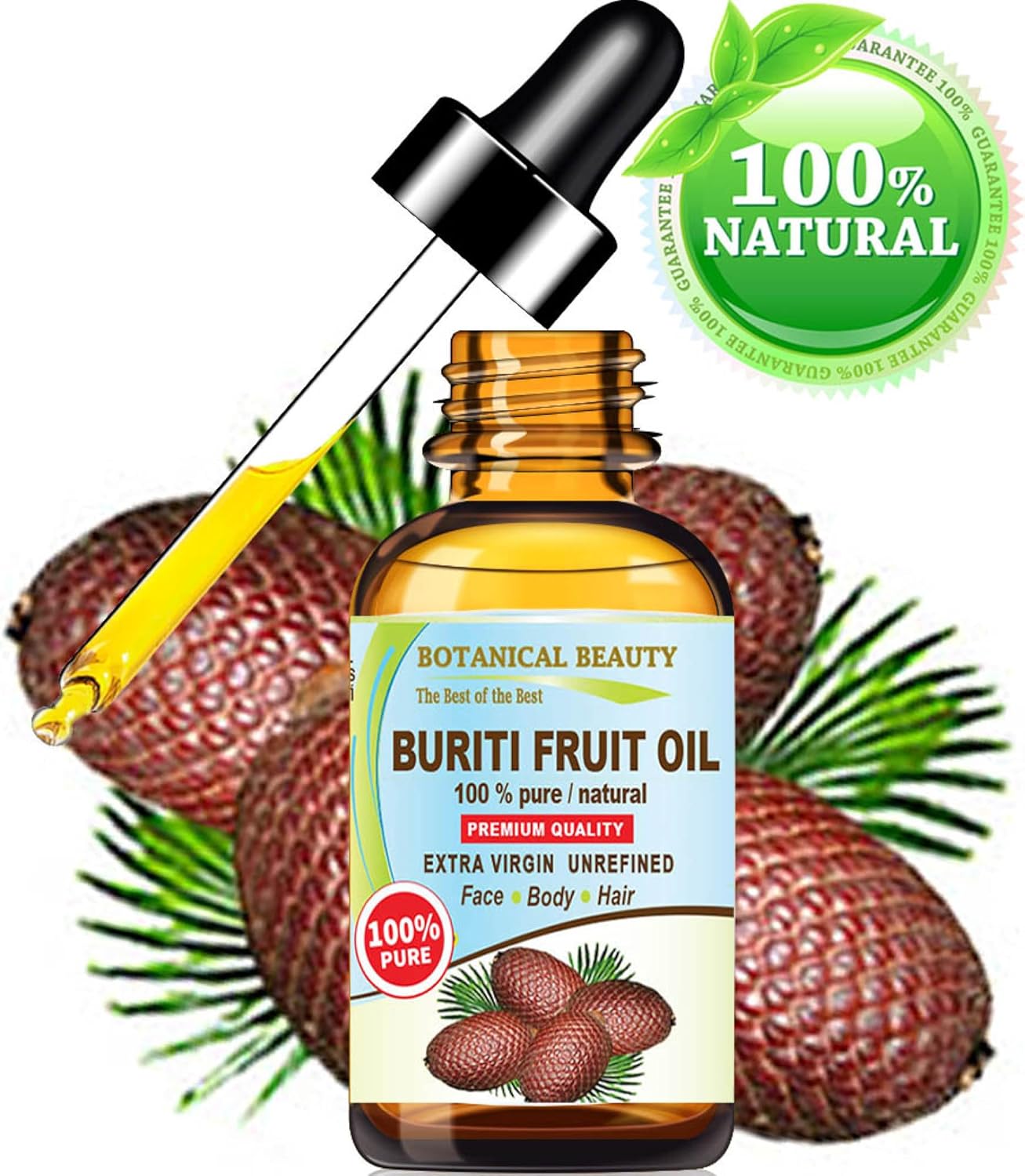 Botanical Beauty Brazilian BURITI FRUIT OIL 100% Pure Natural Virgin Unrefined Cold Pressed Carrier Oil Undiluted 0.33 fl.oz-10 ml for Face, Body, Hair, Lip, Nails - Image 2