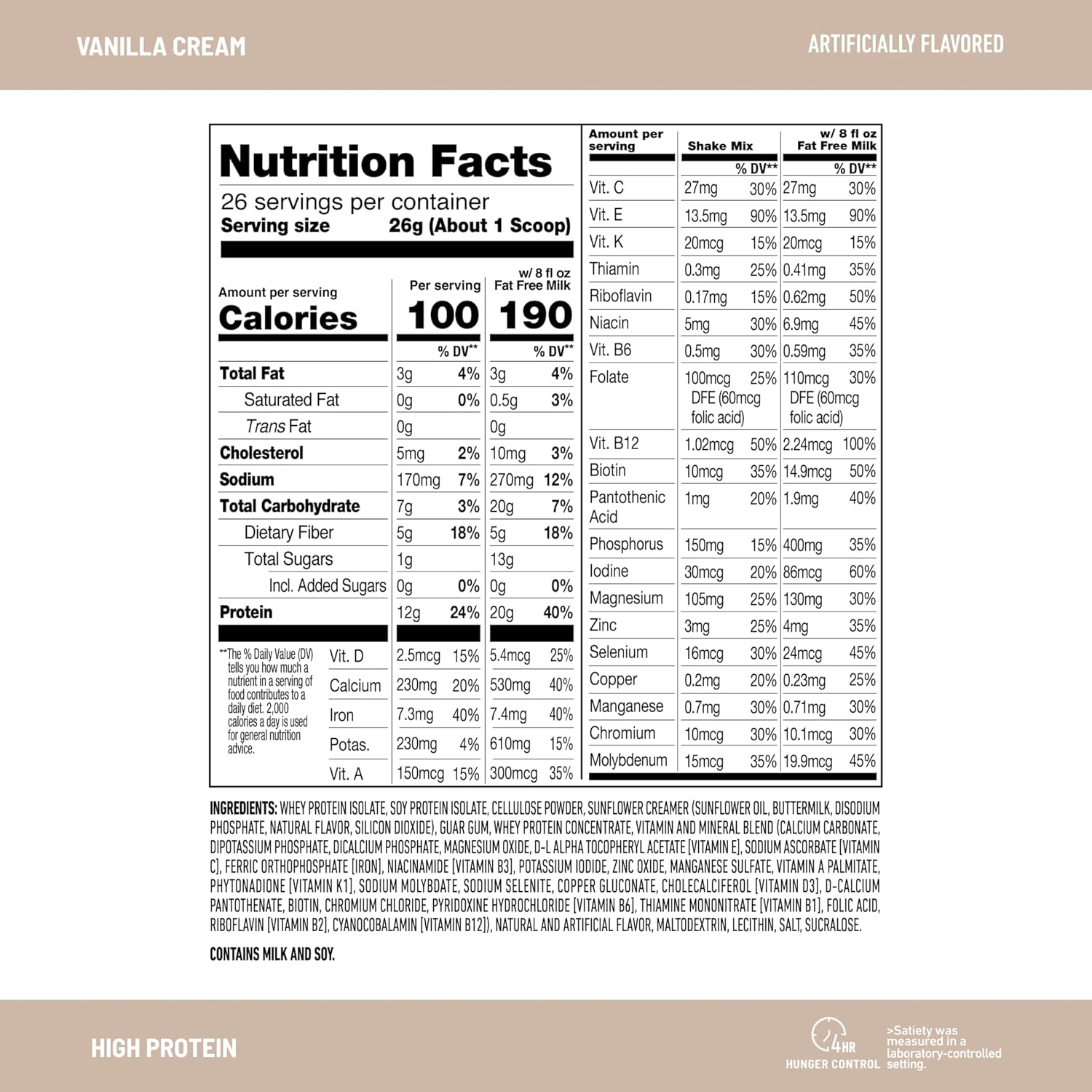 SlimFast Vanilla Cream High Protein Meal Replacement Powder, Gluten Free, 26 Servings, 1.49 lbs - Image 3