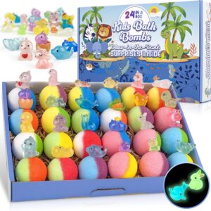 Bath Bombs for Kids, 24pcs Bath Bombs with Glow in The Dark Surprise Inside, Natural and Organic Colorful Bubble Bath Fizz for Kids, Perfect Birthday, Halloween, Or Christmas Gift for Boys and Girls!