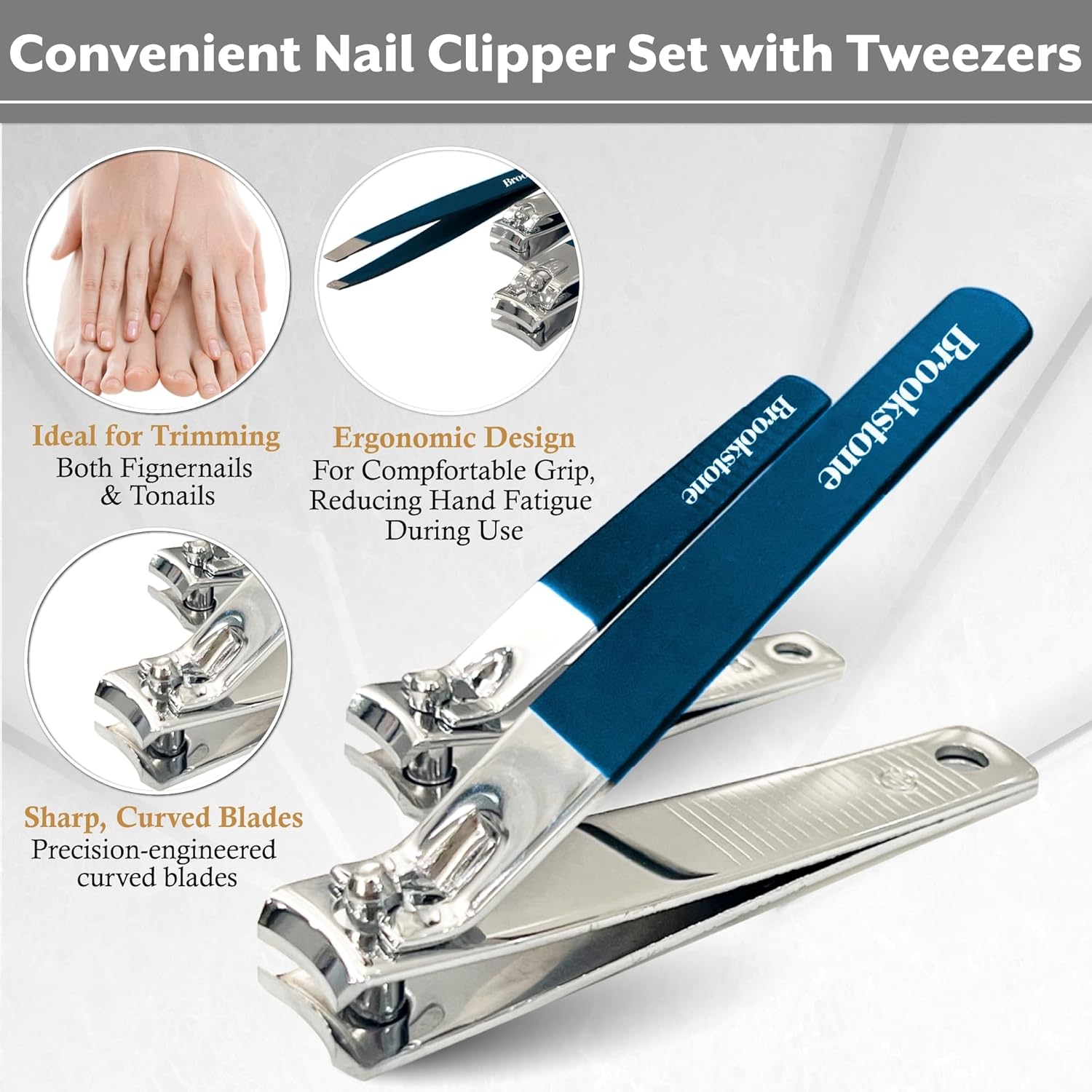 Brookstone Navy Premium Stainless Steel Nail Clipper Set with Case and Tweezer Two-Piece - Image 4