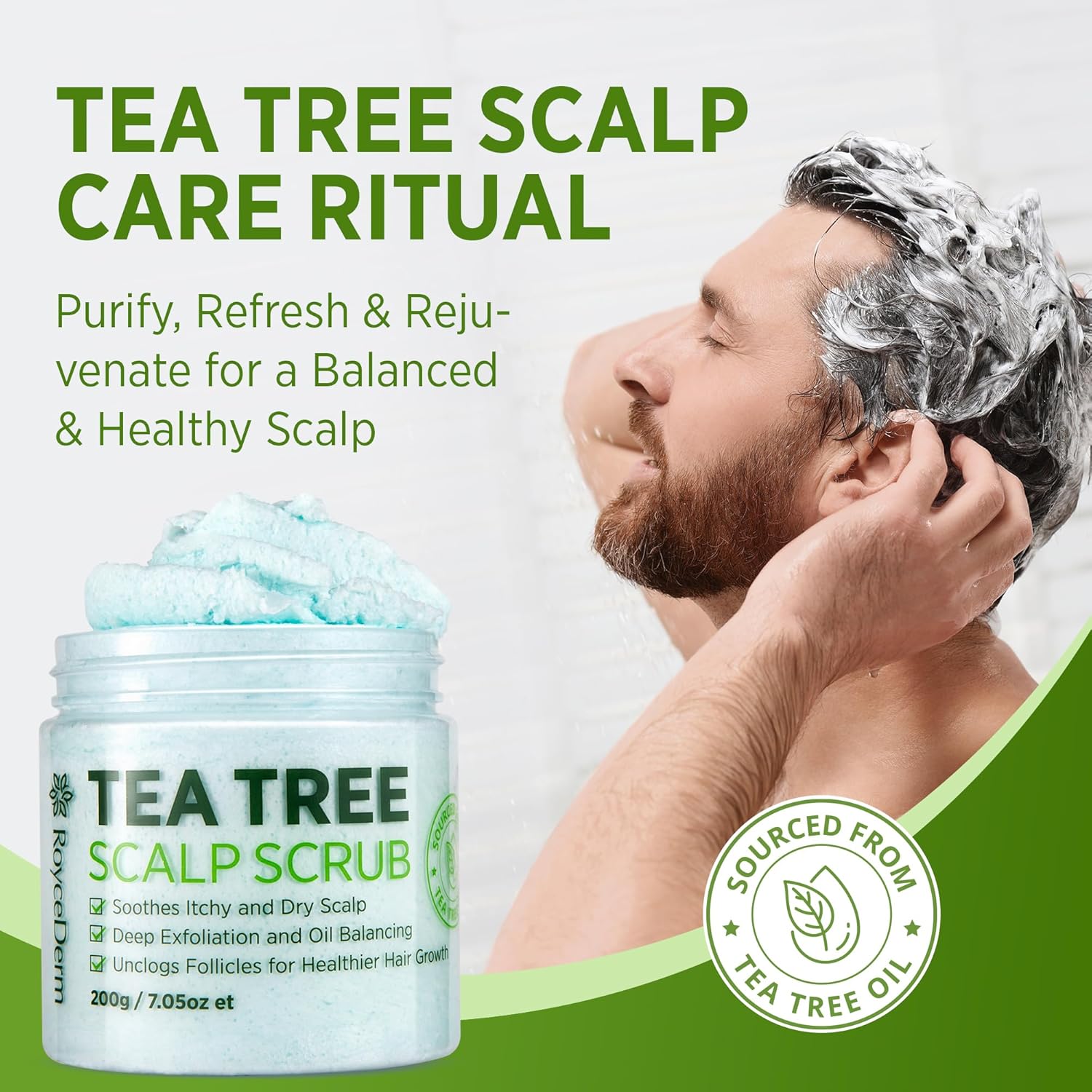 Roycederm Tea Tree Scalp Scrub 8 oz Dandruff Relief Anti Fungal Pre Shampoo Treatment - Image 7