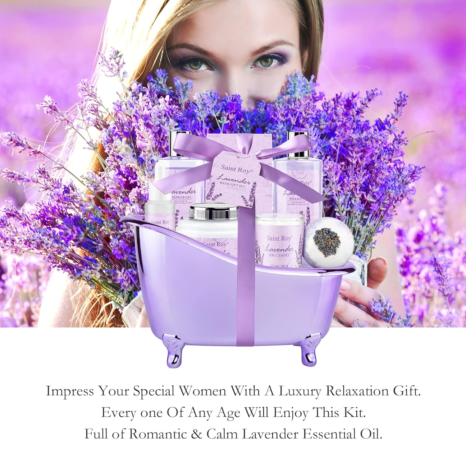 Lavender scented gifts for mom Spa Gift Baskets for Women - spa baskets for women gift Lavender Gifts for Women, Bath Set with Shower Gel, Home Spa Kit Gifts for Her, Christmas, Mothers Day - Image 3
