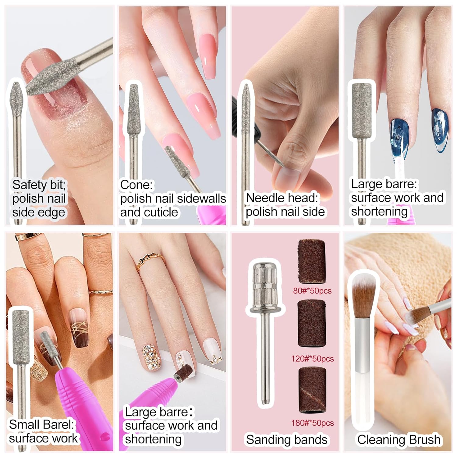 Professional Electric Nail Drill Machine Kit Acrylic Gel Dip Powder Art Shape Remover Polisher Grinder 156 Sanding Bands - Image 5
