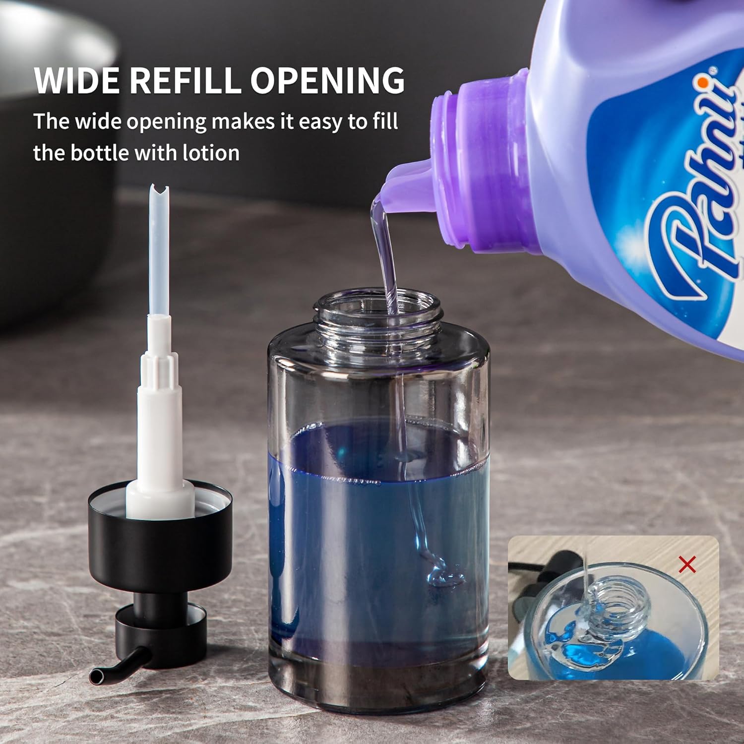 Enra 12oz Black Thick Glass Foaming Soap Dispenser with Stainless Steel Pump - Image 6