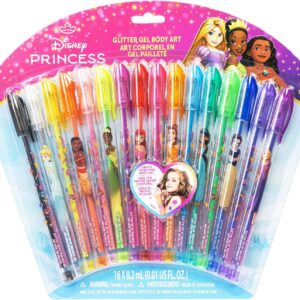 Disney Princess 16 Piece Glitter Pen Body Art Set, Glittery and Bright Colors, Ages 3+, by Townley Girl