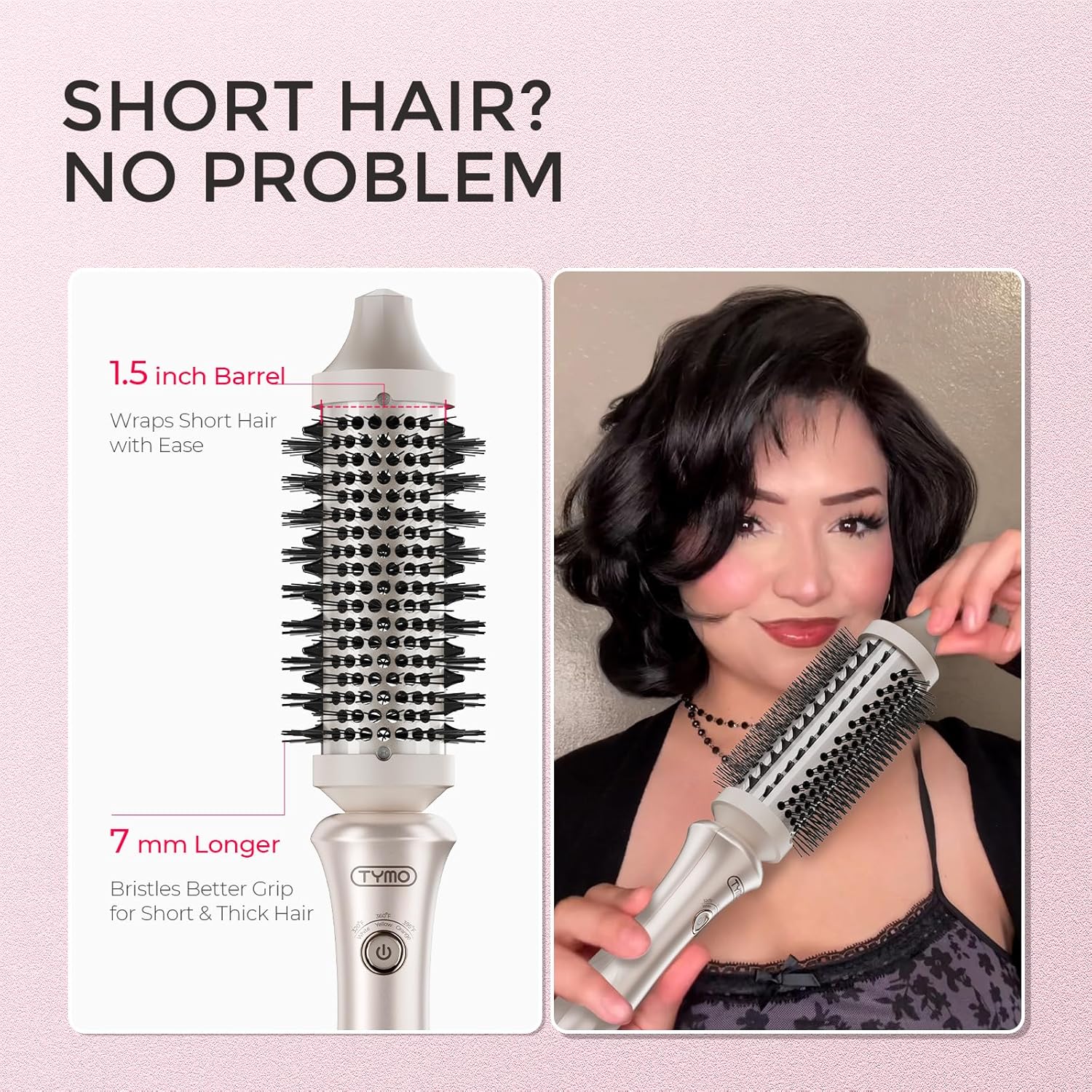 TYMO Thermal Brush Curling Brush - STYLUX 1.5 Inch Blowout Volumizer with Flexi-Fit for Hair Straightening, Heated Round Styler Tool, Hair Straightener and Curler 2 in 1, Dual Voltage, Gold - Image 4