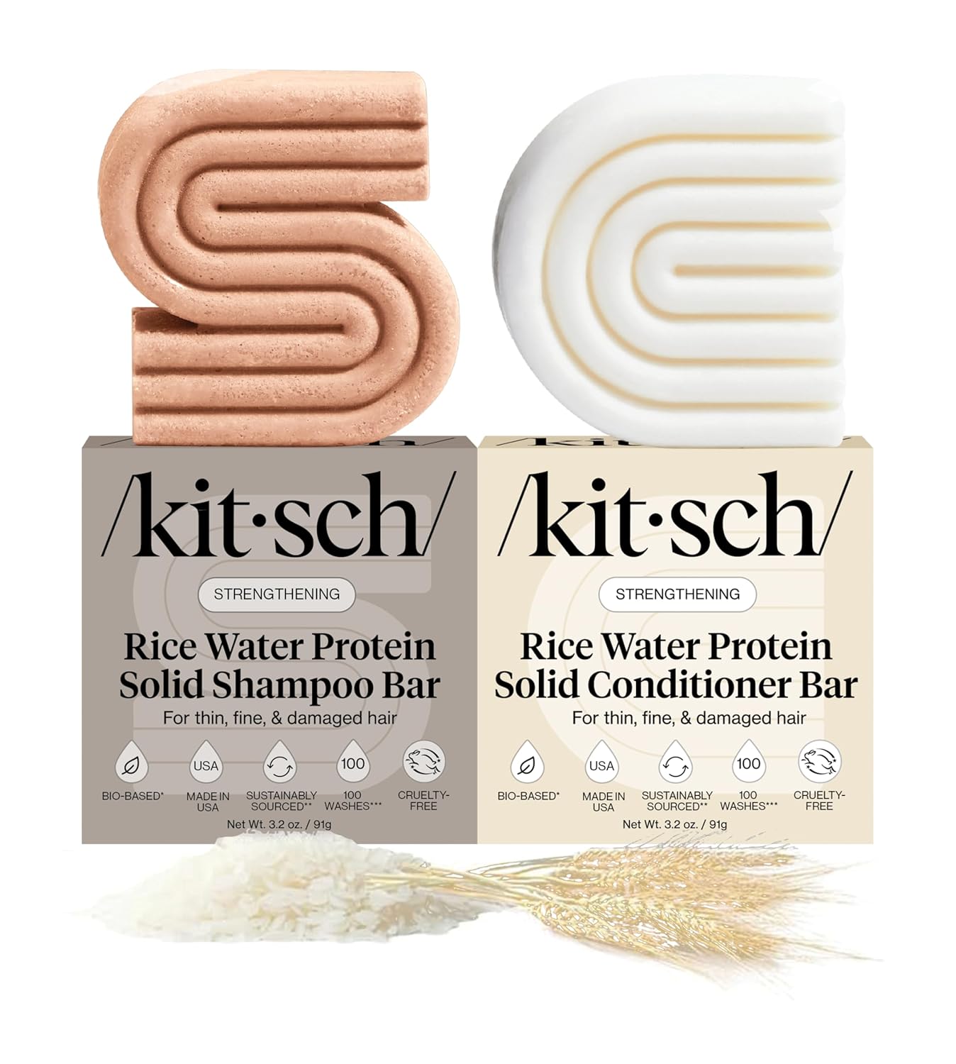 Kitsch Rice Water Shampoo & Conditioner Set - Solid Shampoo & Conditioner Bar with Protein for Strengthening Hair & Damage Repair - Paraben, Sulfate and Silicone Free - Nourishing Hair Care - 2 pack - Image 3