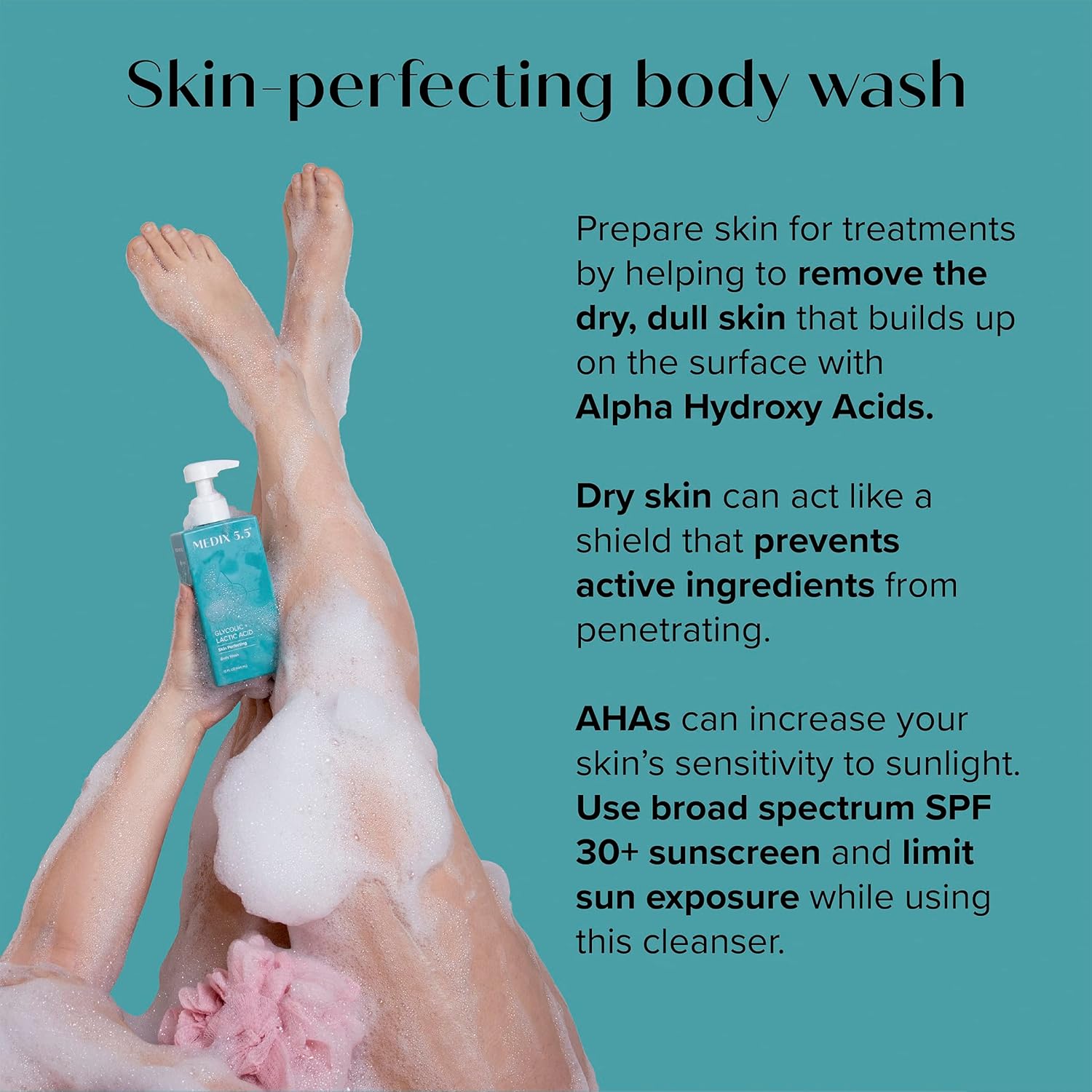 MEDIX Exfoliating Glycolic Acid Body Wash & Face Wash + Fragrance Free Retinol Body Lotion Skin Care Set | Crepey Skin Care Treatment | Lactic Acid Foaming Wash For KP Bumps, Keratosis Pilaris & Acne - Image 5
