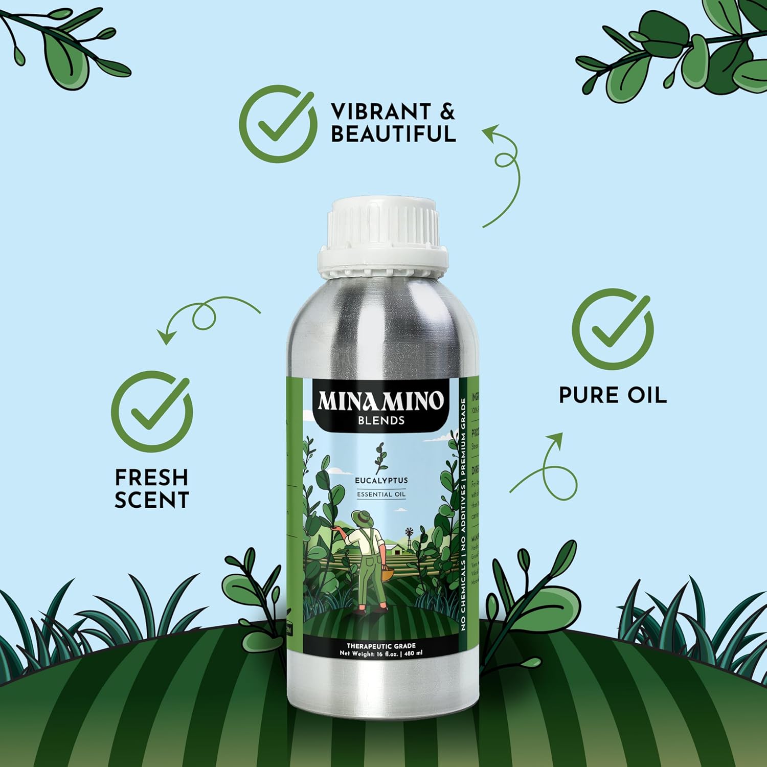 16 fl oz - Eucalyptus Essential Oil (100% Pure & Natural) Large Aluminum Bottle for Aromatherapy, Diffuser, Candle & Soap Making - Minamino Blends - Image 5