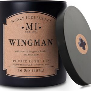 Manly Indulgence Wingman Scented Candles for Men, 2 Wick, 16.5 oz, Premium Soy Blend Wax, 60H Burn, Candles for Home Scented - Made in The USA