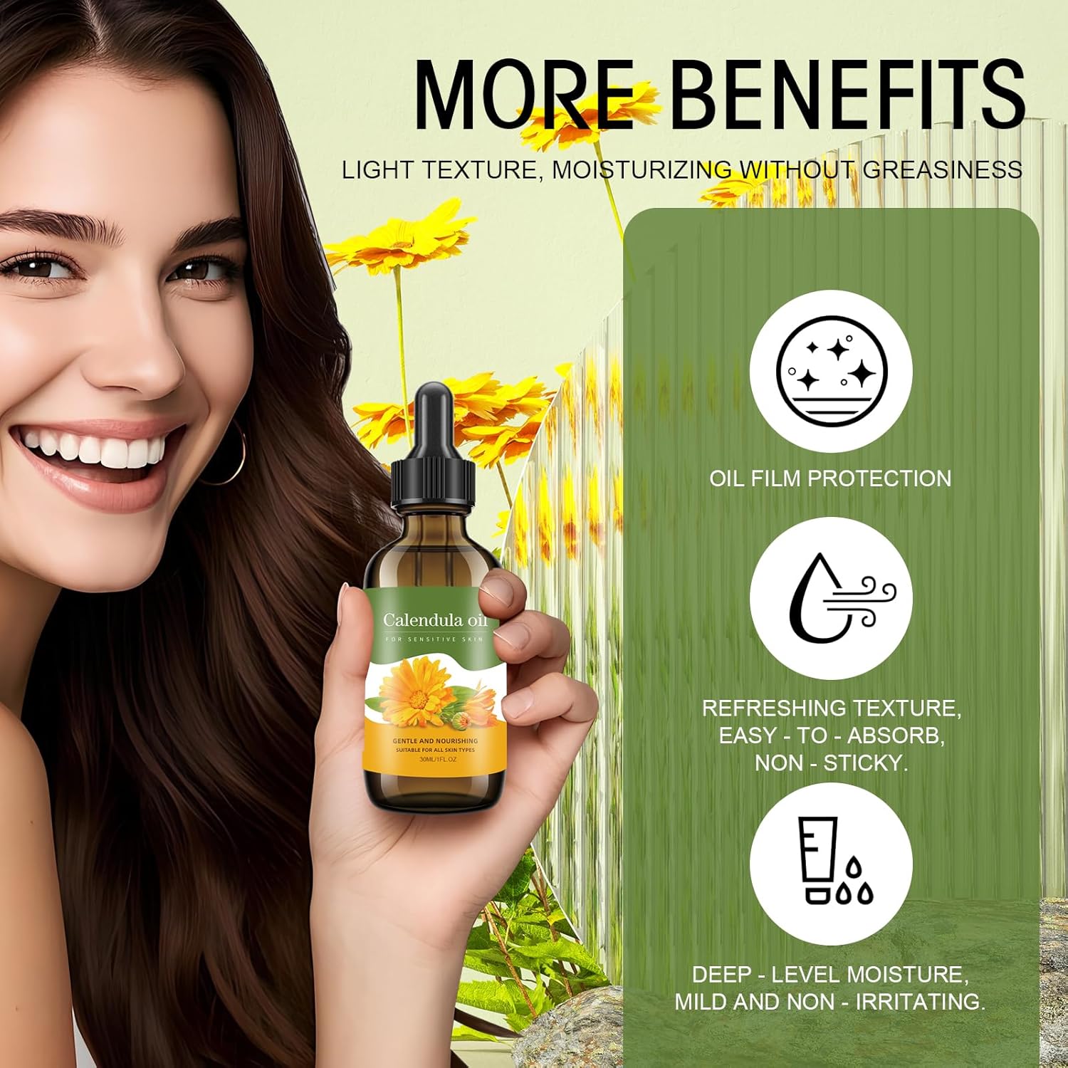 Calendula Oil for Skin - 100% Natural Calendula Oil for Anti-Aging, Moisturizing, Wrinkle Reduction, & Skin Firming | Perfect Natural Skin Moisturizer (1 Fl Oz) - Image 3